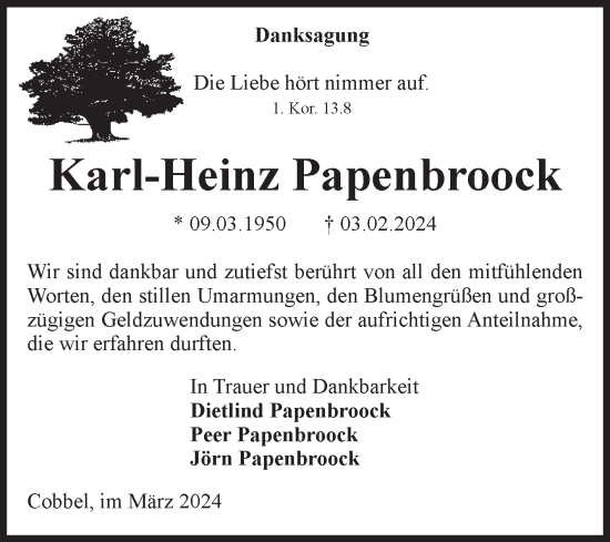 Traueranzeige von Karl-Heinz Papenbroock von Volksstimme Altmark Ost