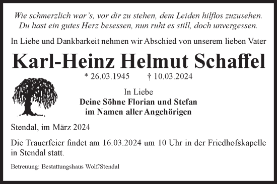 Traueranzeige von Karl-Heinz Helmut Schaffel von Volksstimme Altmark Ost