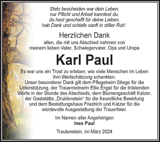 Traueranzeige von Karl Paul von Volksstimme Wernigerode