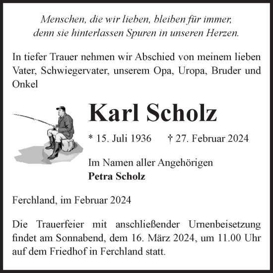 Traueranzeige von Karl Scholz von Volksstimme Burg/Genthin