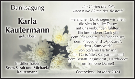 Traueranzeige von Karla Kautermann von Volksstimme Halberstadt