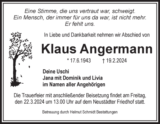Traueranzeige von Klaus Angermann von Volksstimme Magdeburg