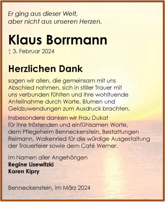 Traueranzeige von Klaus Borrmann von Volksstimme Wernigerode