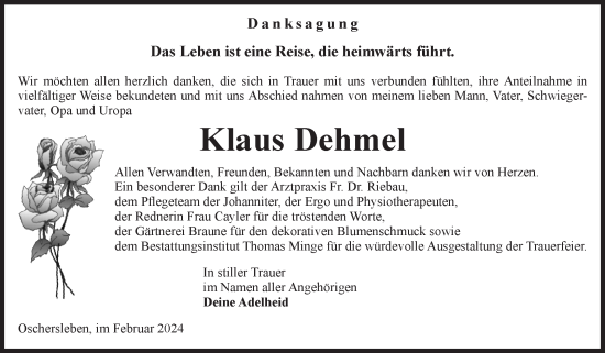 Traueranzeige von Klaus Dehmel von Volksstimme Oschersleben/Wanzleben