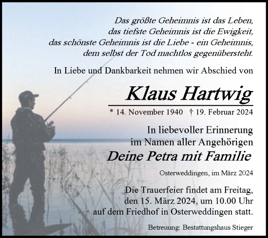 Traueranzeige von Klaus Hartwig von Volksstimme Oschersleben/Wanzleben