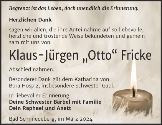 Traueranzeige von Klaus-Jürgen Fricke von Trauerkombi Wittenberg