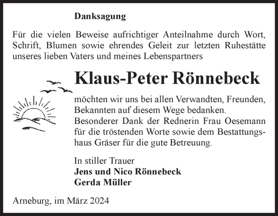 Traueranzeige von Klaus-Peter Rönnebeck von Volksstimme Altmark Ost