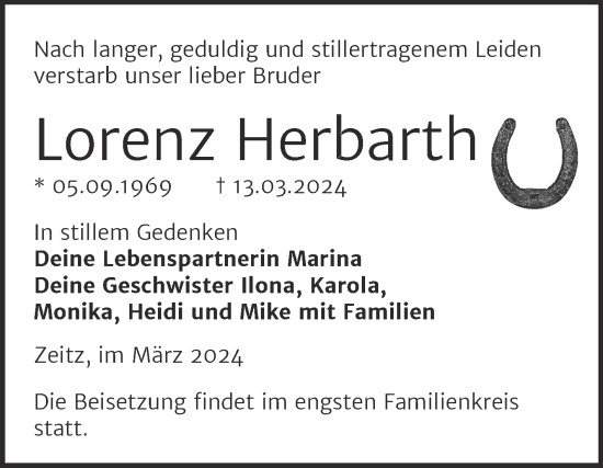Traueranzeige von Lorenz Herbarth von Trauerkombi Zeitz