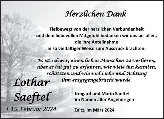 Traueranzeige von Lothar Saeftel von Trauerkombi Zeitz