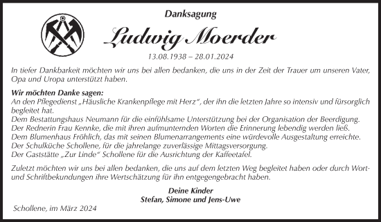 Traueranzeige von Ludwig Moerder von Volksstimme Altmark Ost
