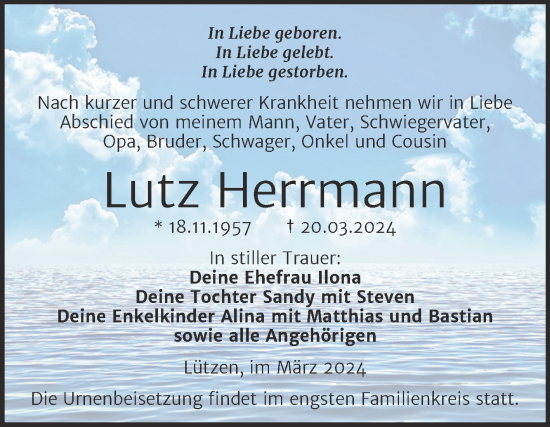 Traueranzeige von Lutz Herrmann von Trauerkombi Weißenfels