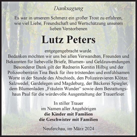 Traueranzeige von Lutz Peters von Volksstimme Altmark West