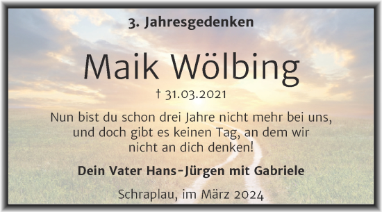 Traueranzeige von Maik Wölbing von Trauerkombi Mansfelder Land