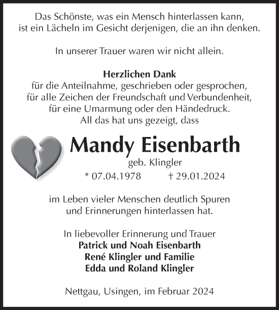 Traueranzeige von Mandy Eisenbarth von Volksstimme Altmark West