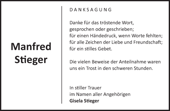 Traueranzeige von Manfred Stieger von Volksstimme Magdeburg