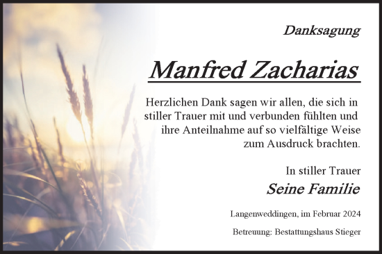 Traueranzeige von Manfred Zacharias von Volksstimme Oschersleben/Wanzleben