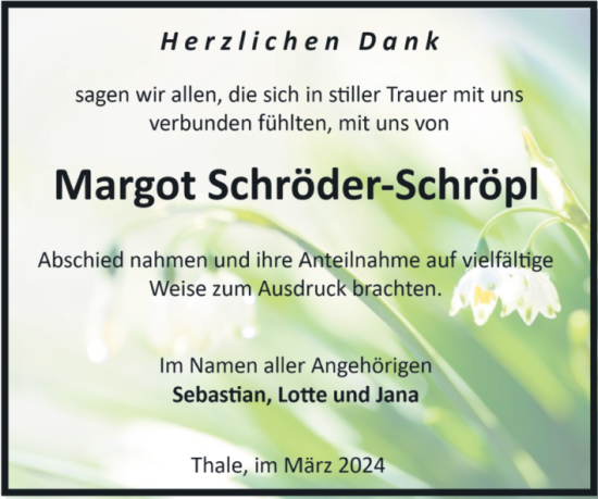 Traueranzeige von Margot Schröder-Schröpl von Mitteldeutsche Zeitung Quedlingburg