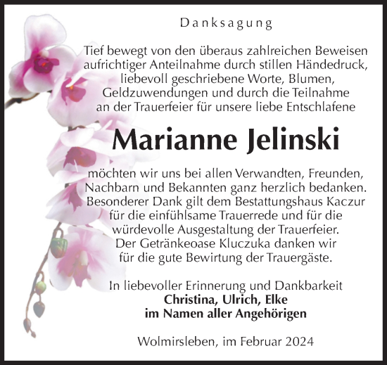 Traueranzeige von Marianne Jelinski von Volksstimme Staßfurt