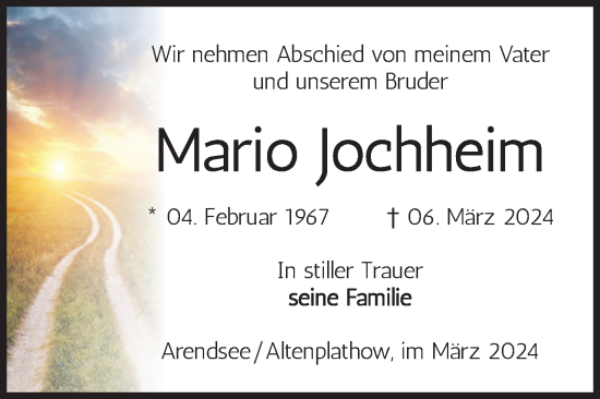 Traueranzeige von Mario Jochheim von Volksstimme Burg/Genthin