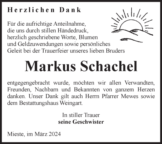 Traueranzeige von Markus Schachel von Volksstimme Altmark West