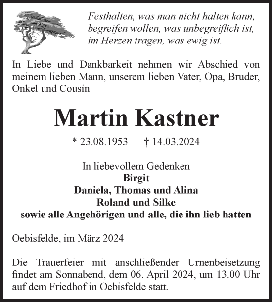 Traueranzeige von Martin Kastner von Volksstimme Altmark West