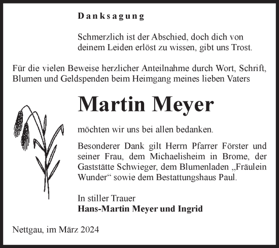 Traueranzeige von Martin Meyer von Volksstimme Altmark West