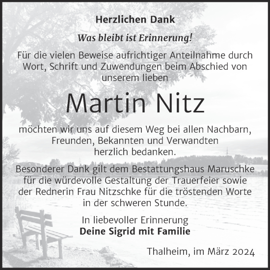 Traueranzeige von Martin Nitz von Trauerkombi Bitterfeld