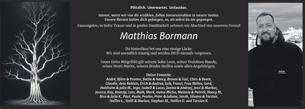  Traueranzeige für Matthias Bormann vom 23.03.2024 aus Trauerkombi Wittenberg