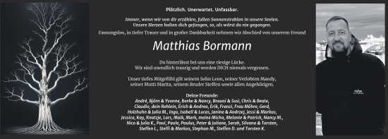 Traueranzeige von Matthias Bormann von Trauerkombi Wittenberg