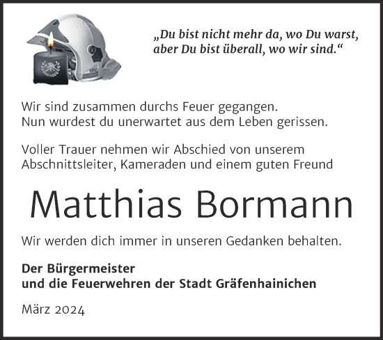 Traueranzeige von Matthias Bormann von Super Sonntag Wittenberg