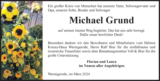 Traueranzeige von Michael Grund von Volksstimme Wernigerode
