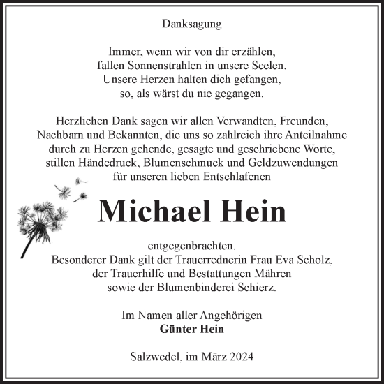 Traueranzeige von Michael Hein von Volksstimme Altmark West
