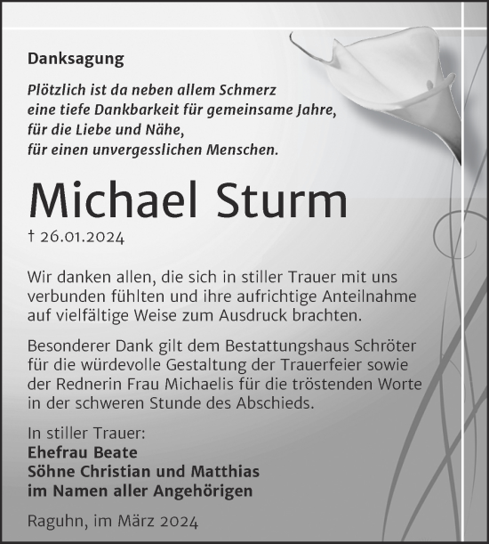 Traueranzeige von Michael Sturm von Trauerkombi Bitterfeld