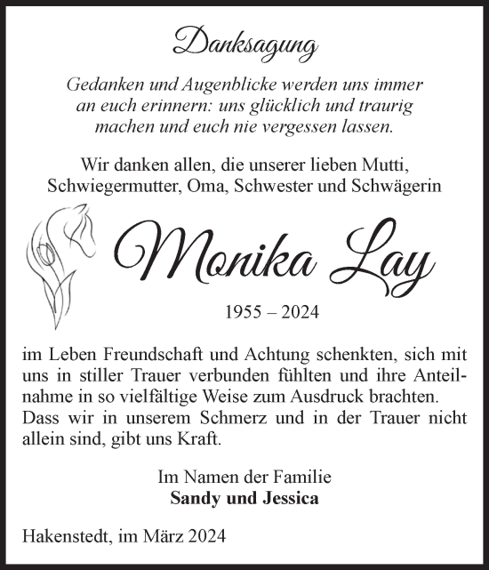 Traueranzeige von Monika Lay von Volksstimme Haldensleben/Wolmirstedt