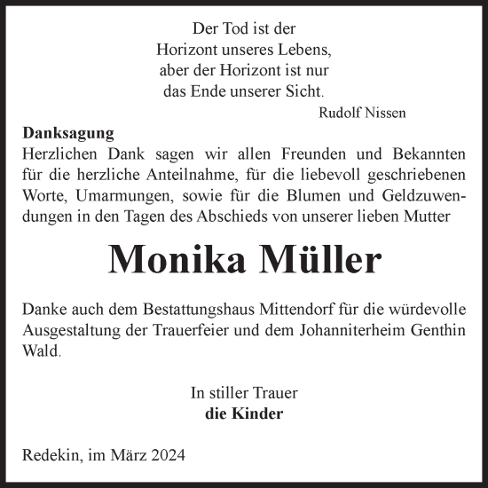Traueranzeige von Monika Müller von Volksstimme Burg/Genthin