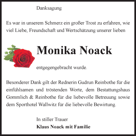 Traueranzeige von Monika Noack von Volksstimme Zerbst