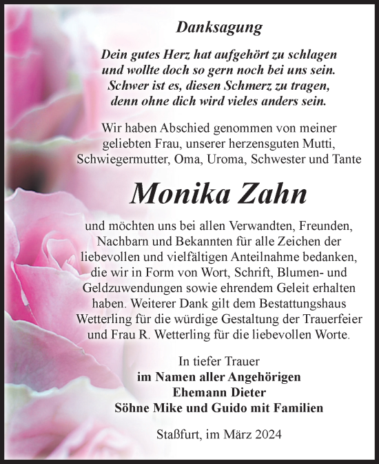 Traueranzeige von Monika Zahn 