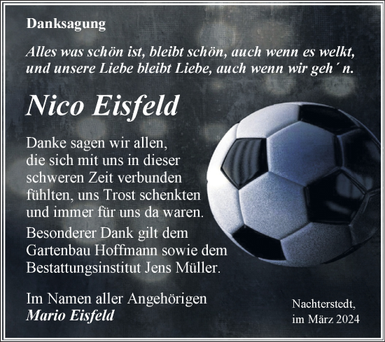 Traueranzeige von Nico Eisfeld von Trauerkombi Aschersleben