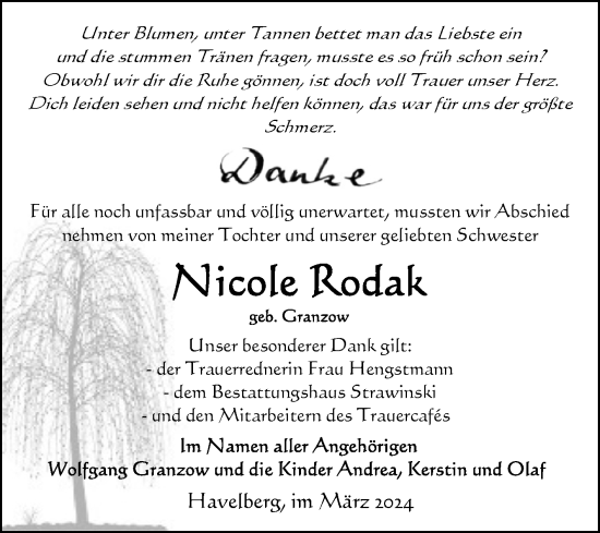 Traueranzeige von Nicole Rodak von Volksstimme Altmark Ost