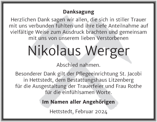 Traueranzeige von Nikolaus Werger von Trauerkombi Mansfelder Land