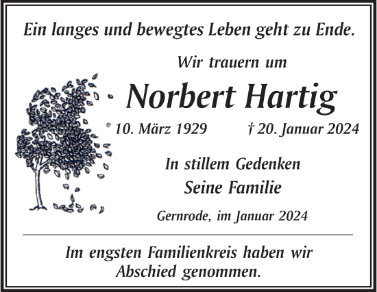 Traueranzeige von Norbert Hartig von Trauerkombi Quedlinburg