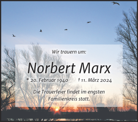 Traueranzeige von Norbert Marx von Trauerkombi Quedlinburg