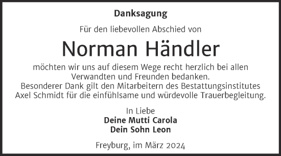 Traueranzeige von Norman Händler von Super Sonntag Naumburg/Nebra