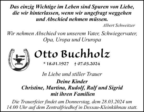 Traueranzeige von Otto Buchholz von Trauerkombi Dessau