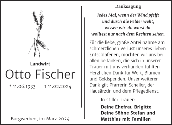 Traueranzeige von Otto Fischer von Trauerkombi Weißenfels