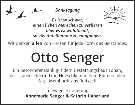 Traueranzeige von Otto Senger von Trauerkombi Bitterfeld