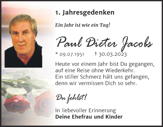 Traueranzeige von Paul Dieter Jacobs von Trauerkombi Bitterfeld