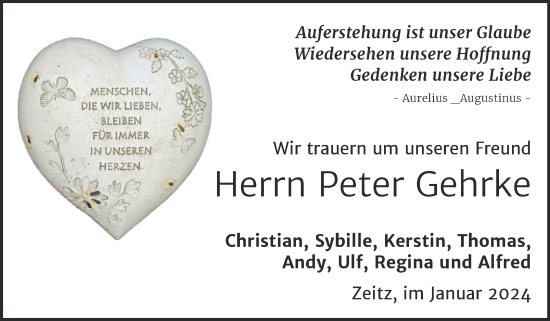 Traueranzeige von Peter Gehrke von Trauerkombi Zeitz