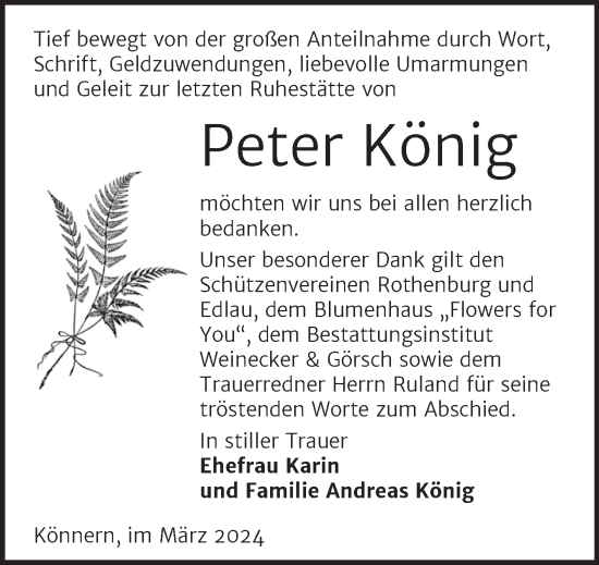 Traueranzeige von Peter König von Trauerkombi Bernburg