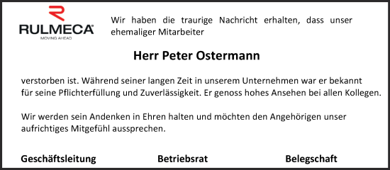 Traueranzeige von Peter Ostermann von Super Sonntag Aschersleben